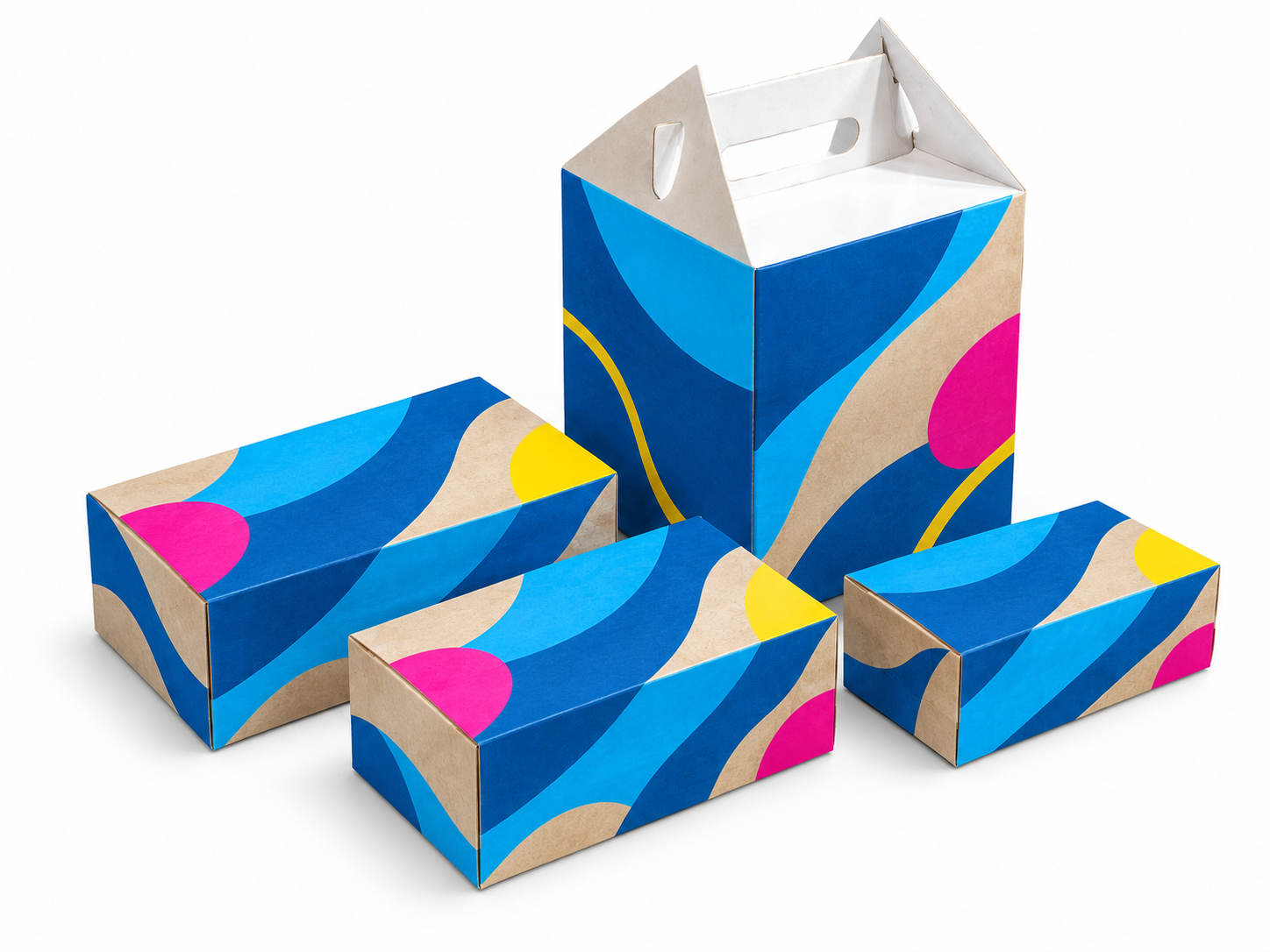 Fried chicken boxes with illustrative Quick Printing brand colours