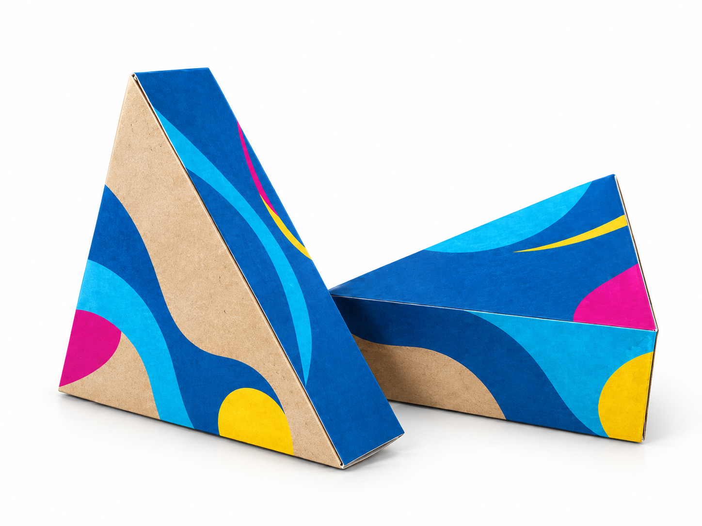 Triangle boxes for doner kebabs with illustrative Quick Printing brand colours