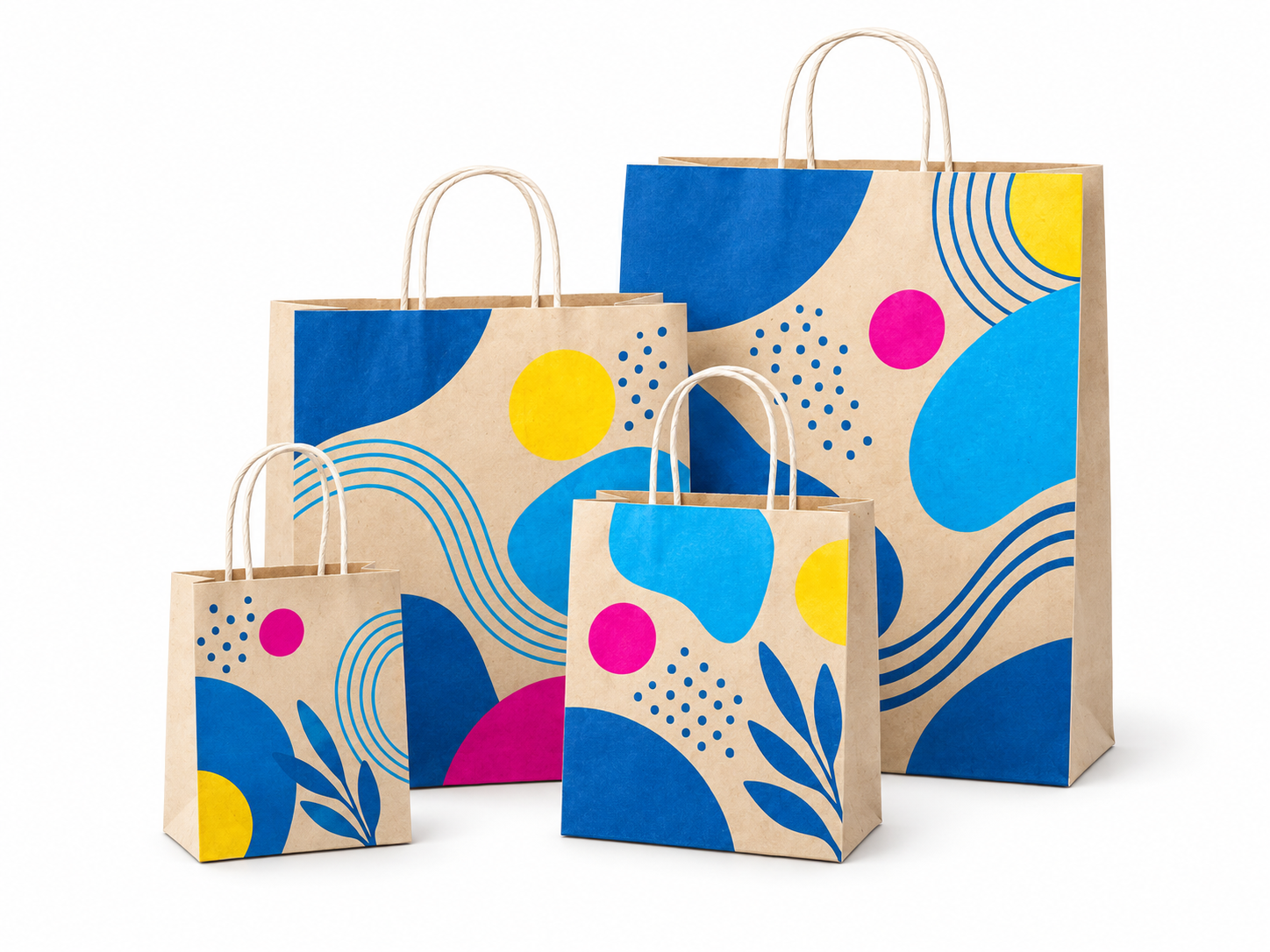 Paper bags with handles with illustrative Quick Printing brand colours