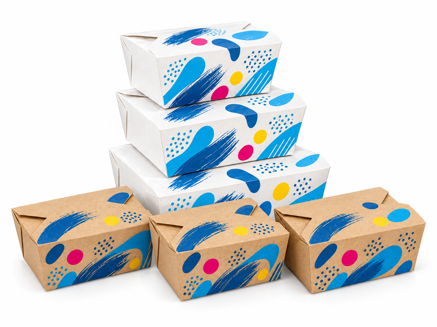 Deli meal boxes with illustrative Quick Printing brand colours