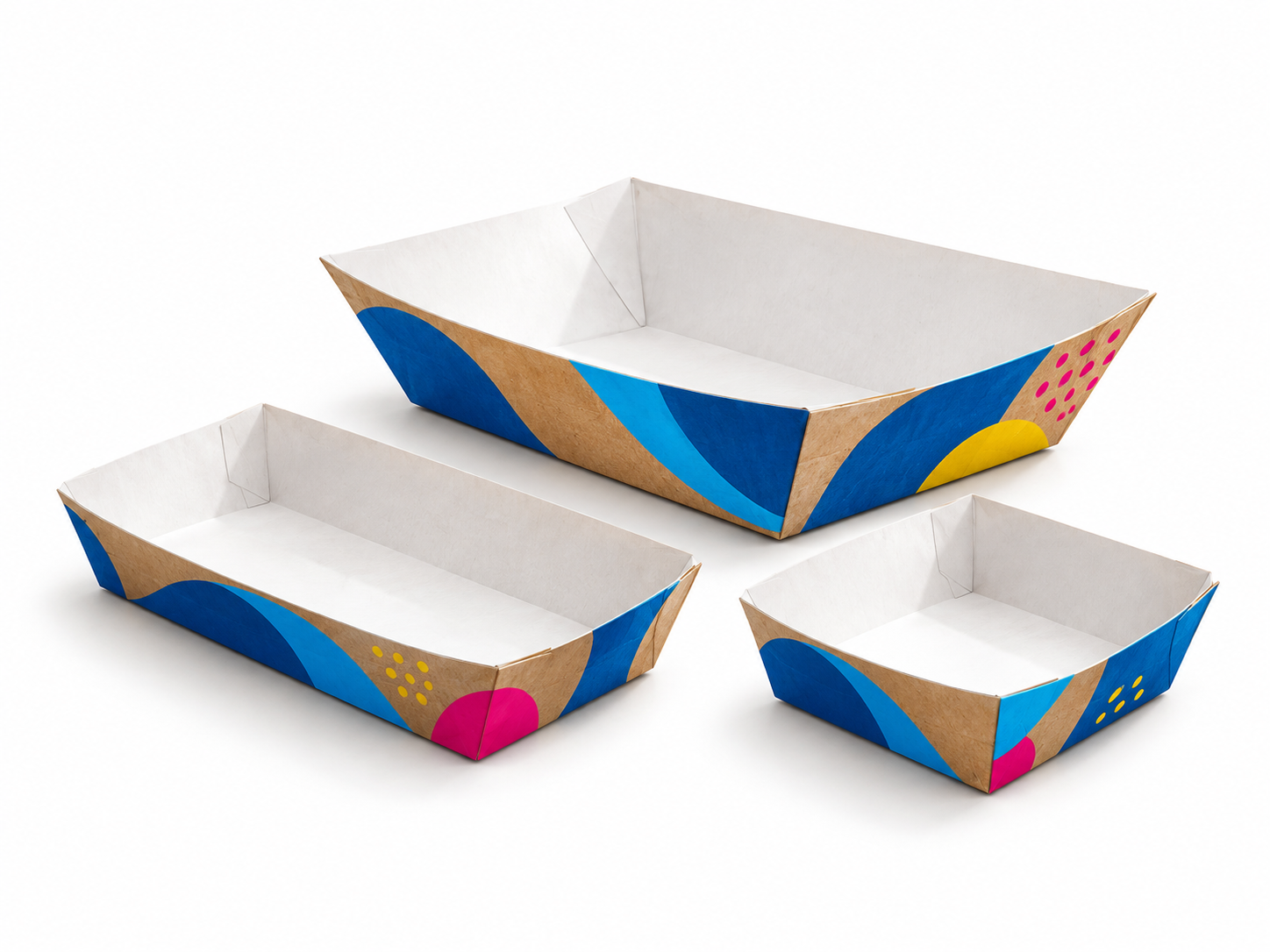 Snack trays with illustrative Quick Printing brand colours